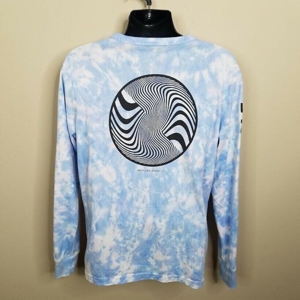 American Eagle Mens Tie Dye T Shirt Size Medium Long Sleeve 77 Graphic Spellout